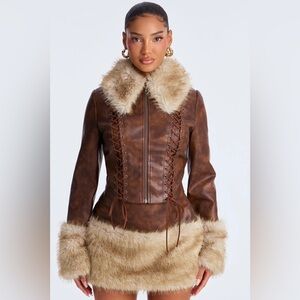 Brown Faux Fur Trimmed skit set